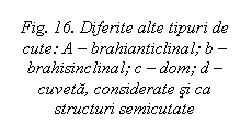 Text Box: Fig. 16. Diferite alte tipuri de cute: A - brahianticlinal; b - brahisinclinal; c - dom; d - cuveta, considerate si ca structuri semicutate

