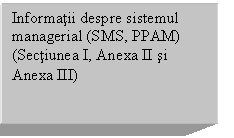 Text Box: Informatii despre sistemul managerial (SMS, PPAM)
(Sectiunea I, Anexa II si Anexa III)
