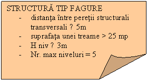 Folded Corner: STRUCTURA TIP FAGURE
-	distanta intre peretii structurali transversali ≤ 5m
-	suprafata unei treame > 25 mp
-	H niv ≤ 3m
-	Nr. max niveluri = 5


