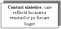 Text Box: Conturi sintetice, care reflecta incasarea veniturilor pe fiecare buget