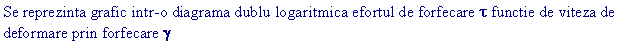 Text Box: Se reprezinta grafic intr-o diagrama dublu logaritmica efortul de forfecare t functie de viteza de deformare prin forfecare g 