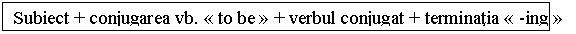 Text Box: Subiect + conjugarea vb.  to be  + verbul conjugat + terminatia  -ing 
