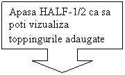 Down Arrow Callout: Apasa HALF-1/2 ca sa poti vizualiza toppingurile adaugate