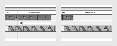 A clip while the out point is being edited (left) and after the edit (right)