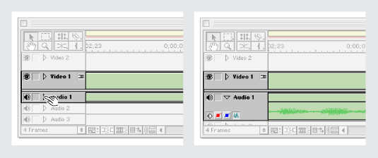 Clicking the triangle to expand the track (left), and the track after it expands (right)