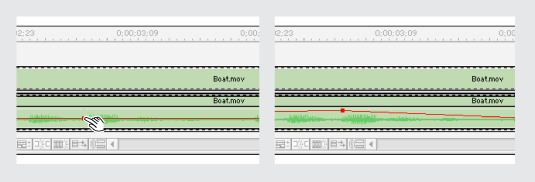 Creating a new volume handle (left), and the result of dragging it up to increase volume (right)