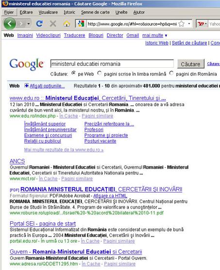 rezultate motor de cautare