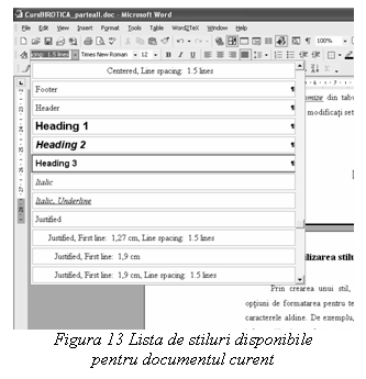 Text Box: 
Figura 13 Lista de stiluri disponibile
pentru documentul curent
