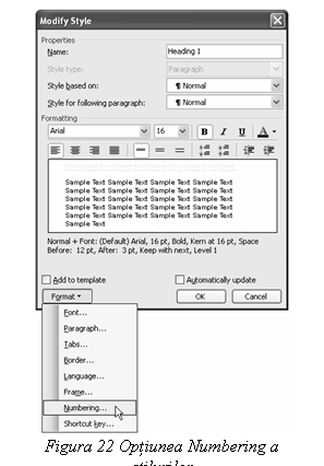 Text Box:  
Figura 22 Optiunea Numbering a stilurilor
