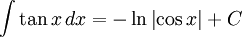 int tan , dx = -ln{left| cos  right|} + C