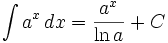 int a^x,dx = frac} + C