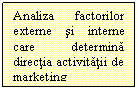 Text Box: Analiza factorilor externe si interne care determina directia activitatii de marketing