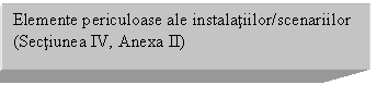 Text Box: Elemente periculoase ale instalatiilor/scenariilor
(Sectiunea IV, Anexa II)
